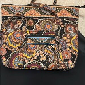 Vera Bradley Black Paisley Tote with Yellow, Brown & Blue Accents
